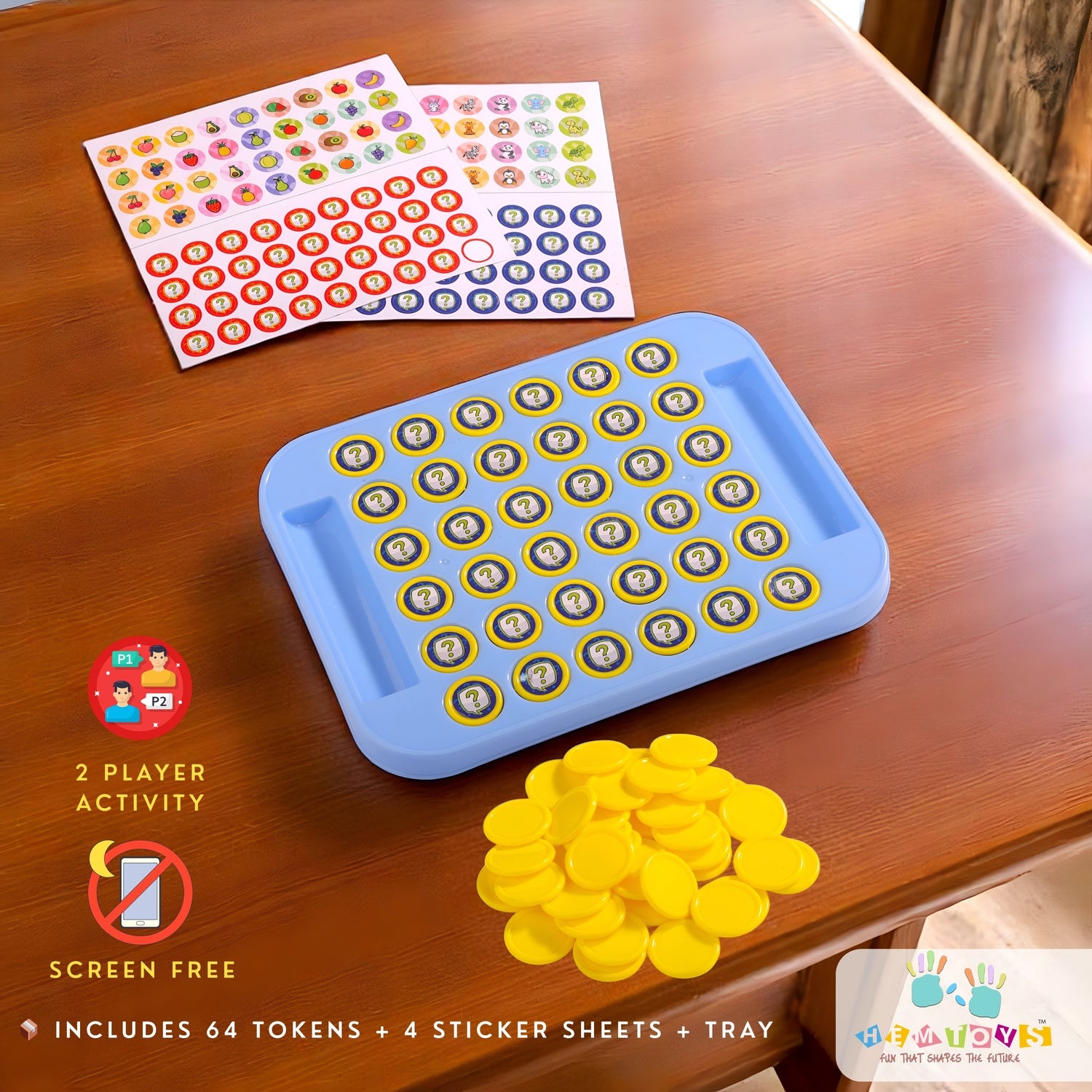 Flip & Match Educational Memory Game for Kids (64 Tokens) | HEM Toys