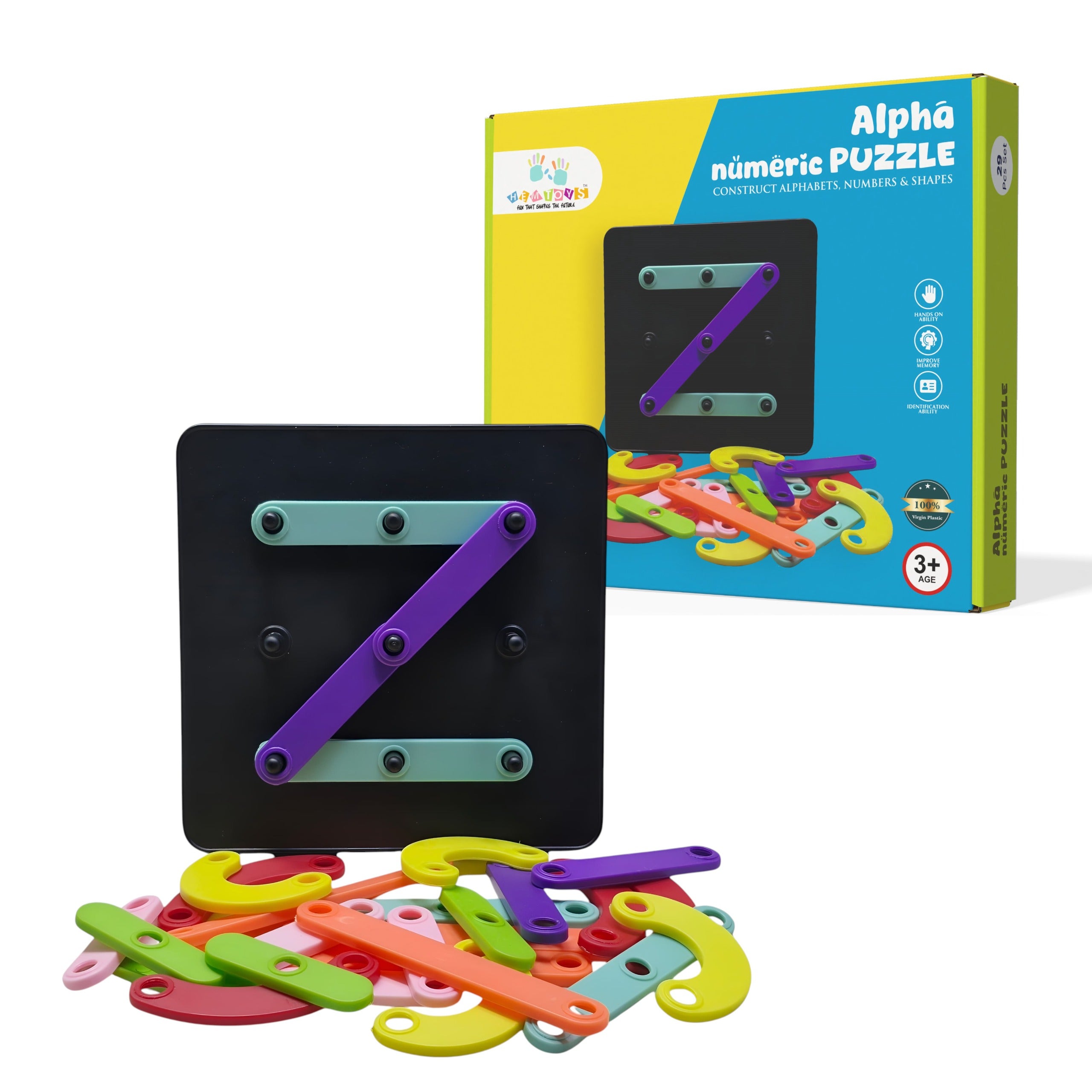 Alphanumerical Puzzle Builder Board for Kids | DIY Alphabet, Number & Shape Learning Toy | Motor Skill Development | ABS Plastic Educational Toy (3+ Years) | Hem Toys