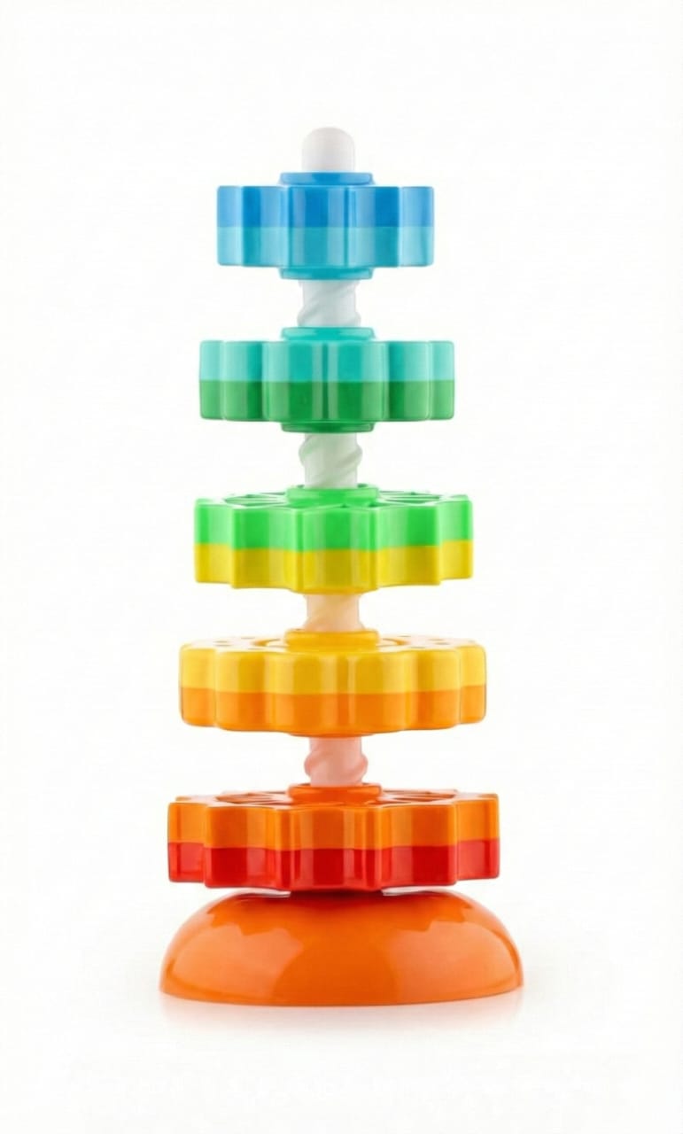 Spinning Tower Toy for Toddlers (1+ Years) | 5 Ring Stack & Spin Learning Toy | Non-Toxic ABS + PP Plastic | Motor Skill Development Toy