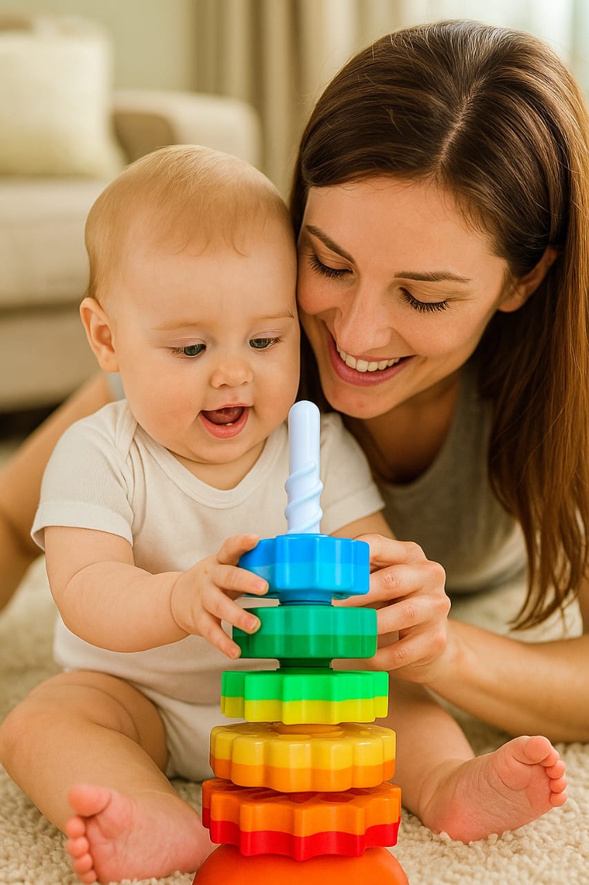 Spinning Tower Toy for Toddlers (1+ Years) | 5 Ring Stack & Spin Learning Toy | Non-Toxic ABS + PP Plastic | Motor Skill Development Toy