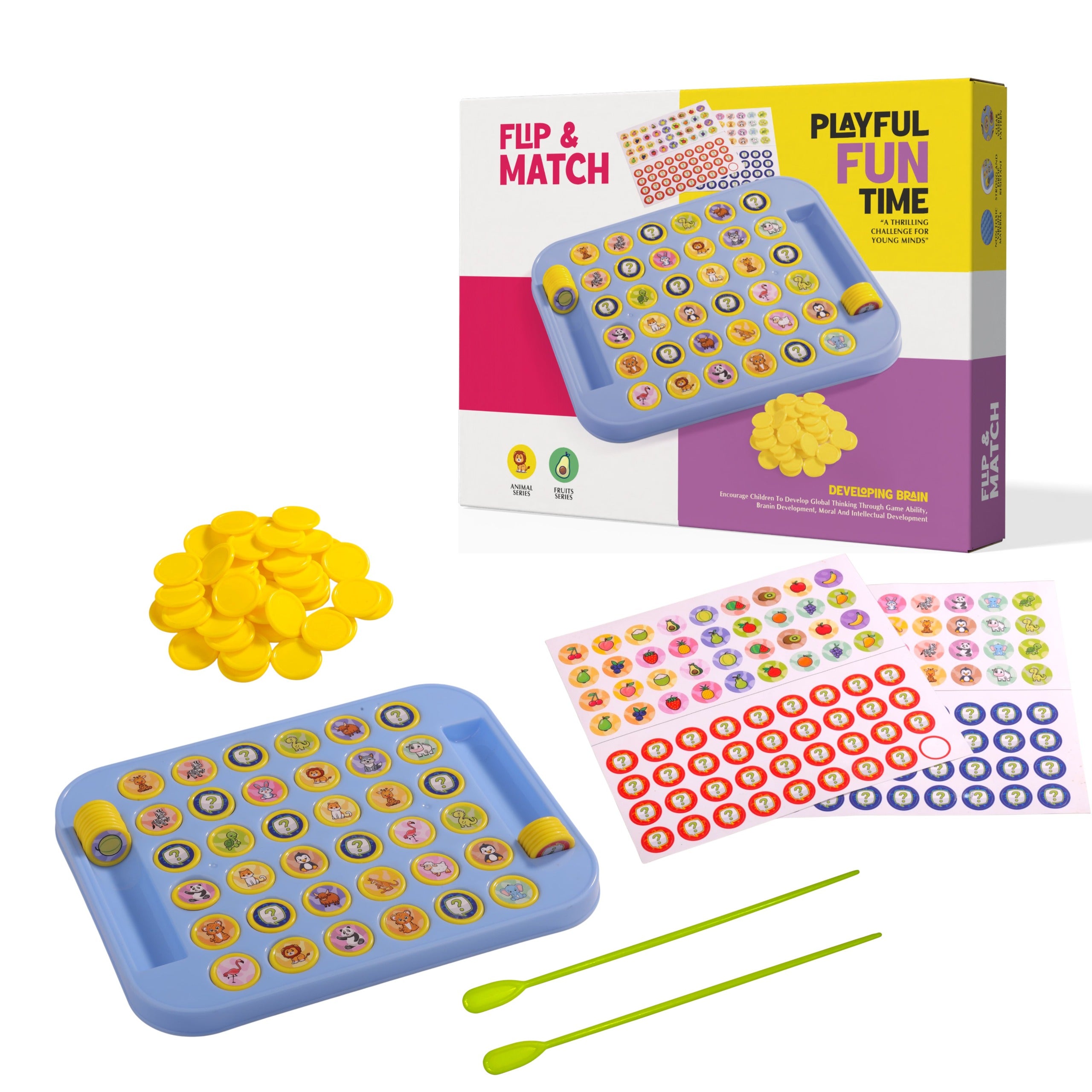 Flip & Match Educational Memory Game for Kids (64 Tokens) | HEM Toys